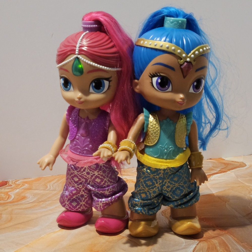 Shimmer & Shine Wish & Spin Genie Dolls Lot 2 Talking Light Up Tested Working